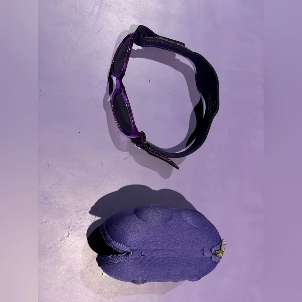 Baby sunglasses. Approx Sz 6-18 months. Velcro is adjustable. Comes with case.